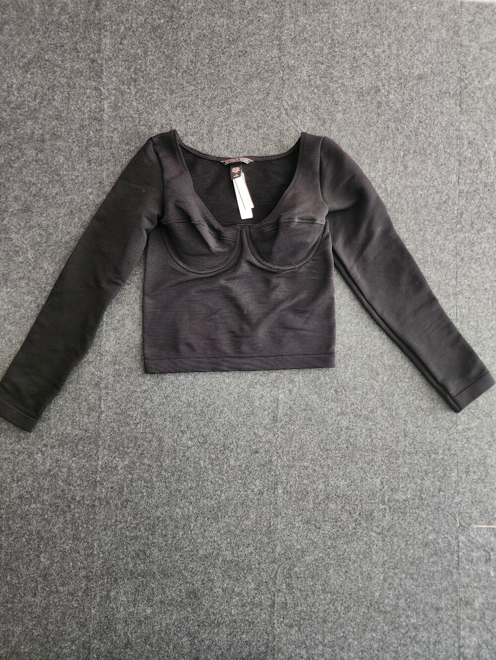 Victoria's Secret Black Long-Sleeve Cropped Bustier Top